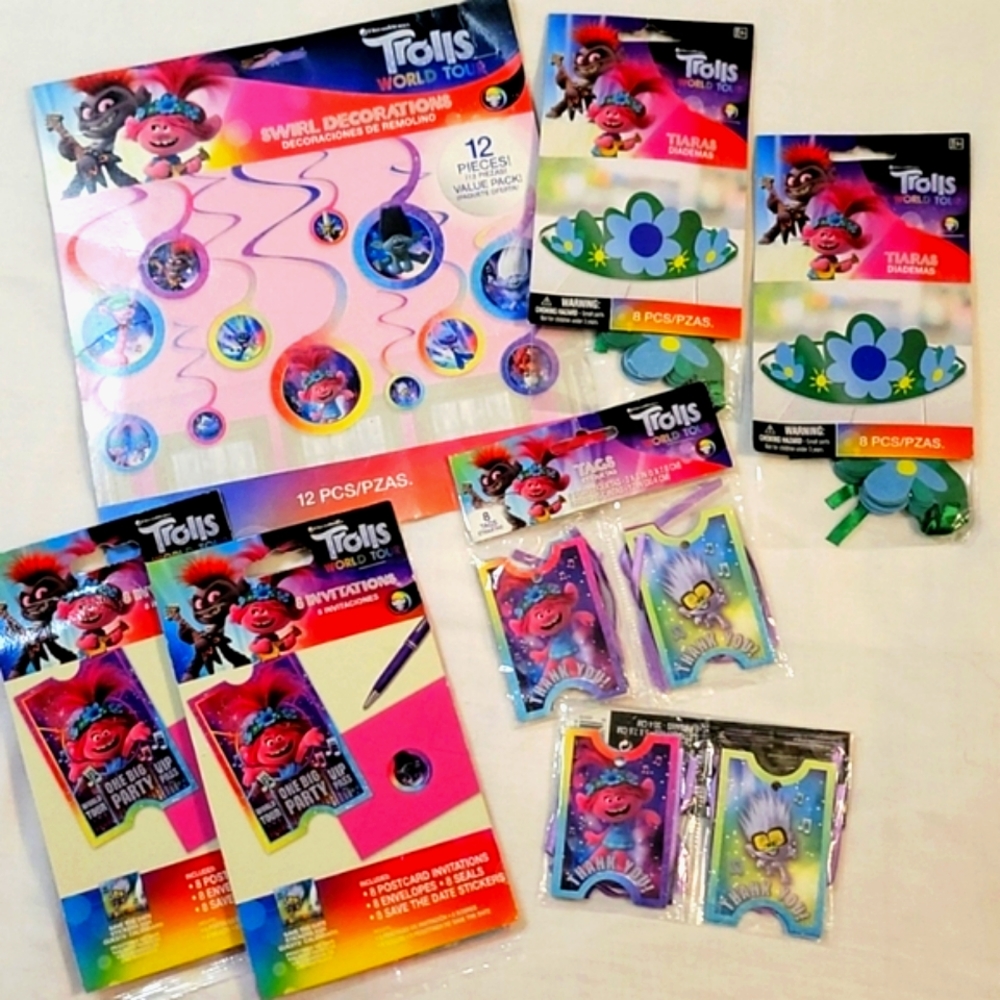 NEW 46 Piece Dreamworks Trolls Party Invitations, Decor & Favors Bundle - SET B